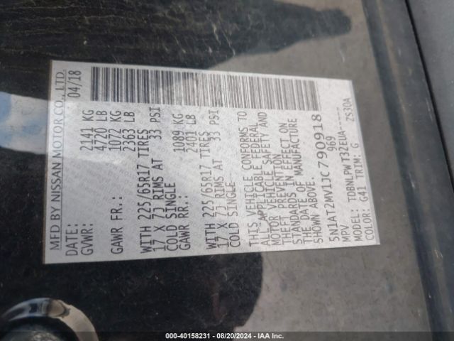 5N1AT2MV1JC790918 Nissan ROGUE S