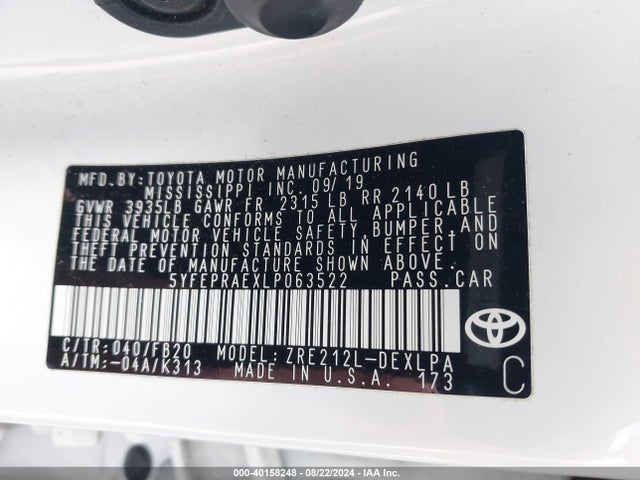 Toyota COROLLA LE 2020 5YFEPRAEXLP063522 Image 9