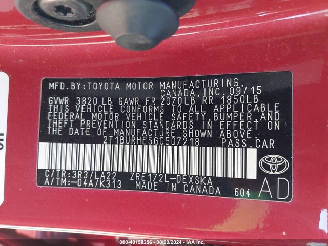 Toyota Corolla S Premium 2016 2T1BURHE5GC507218 Image 9