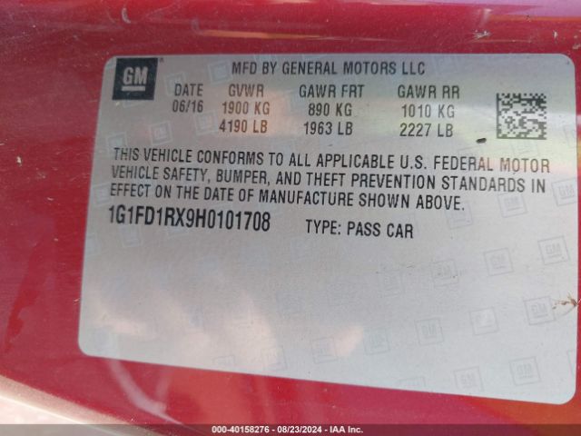 1G1FD1RX9H0101708 Chevrolet Camaro 2lt