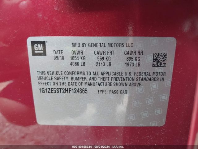 1G1ZE5ST2HF124365 Chevrolet MALIBU 1LT