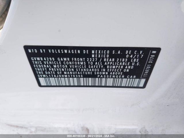 3VWL17AJXHM376396 Volkswagen Jetta 1.8t Sel/1.8t Sel Premium