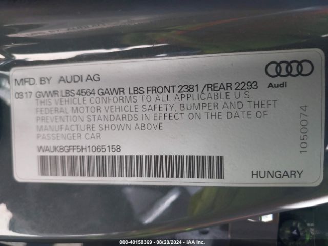 WAUK8GFF5H1065158 Audi A3 2.0t Premium