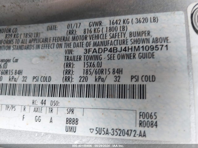 Ford FIESTA SE 2017 3FADP4BJ4HM109571 Image 9