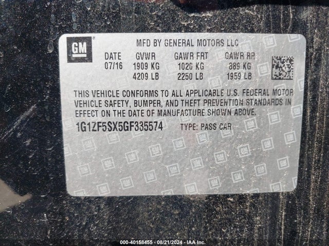 Chevrolet MALIBU 2LT 2016 1G1ZF5SX5GF335574 Image 9