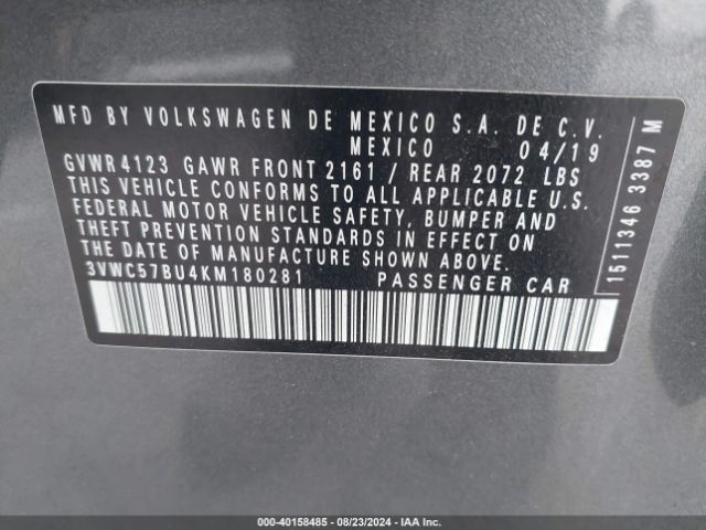 3VWC57BU4KM180281 Volkswagen Jetta 1.4t R-line/1.4t S/1.4t Se