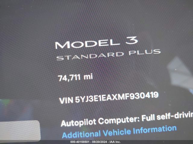 5YJ3E1EAXMF930419 Tesla Model 3 Standard Range Plus Rear-wheel Drive