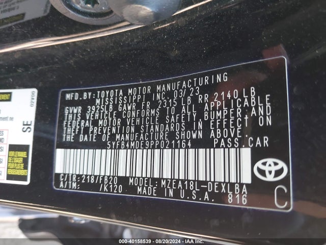 Toyota COROLLA LE 2023 5YFB4MDE9PP021164 Image 9