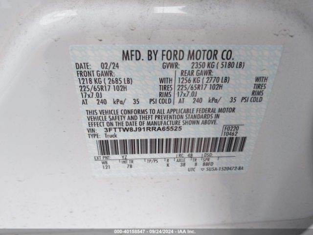 3FTTW8J91RRA65525 Ford Maverick Xlt