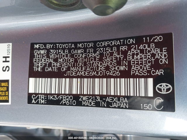 Toyota Corolla Hybrid Le 2021 JTDEAMDE6MJ019426 Image 9