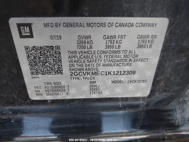 Chevrolet Silverado 1500 Ld Silverado Custom 2019 2GCVKMEC1K1212309 Image 9
