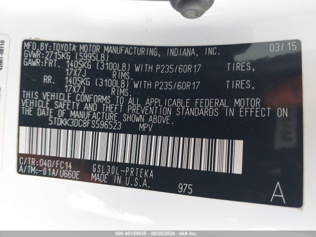 Toyota Sienna Le 8 Passenger 2015 5TDKK3DC8FS596523 Image 9