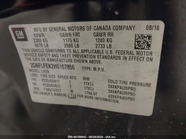 2GNFLFEK2H6167856 Chevrolet EQUINOX LT