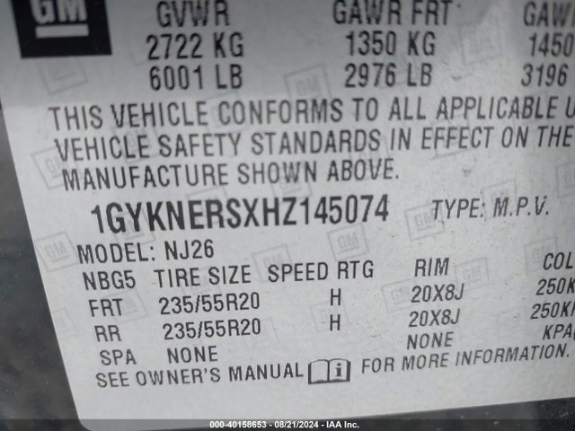 1GYKNERSXHZ145074 Cadillac Xt5 Premium Luxury
