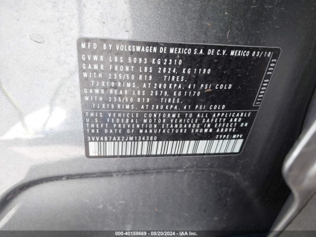 3VV4B7AX2JM134380 Volkswagen Tiguan 2.0t Sel Premium