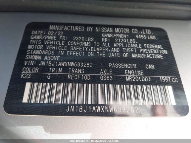 JN1BJ1AWXNW683282 Nissan Rogue Sport S Awd Xtronic Cvt