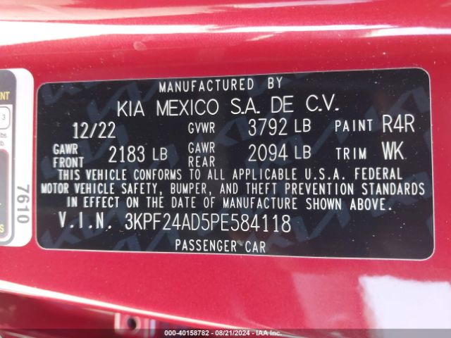 3KPF24AD5PE584118 KIA Forte Lxs