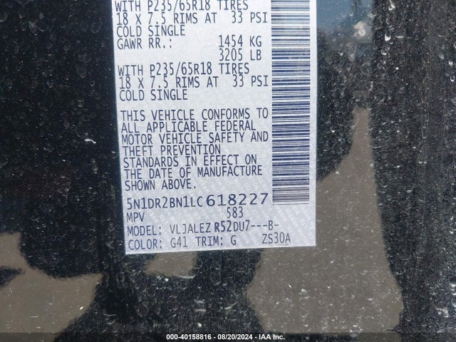 Nissan Pathfinder Sv 2wd 2020 5N1DR2BN1LC618227 Image 9