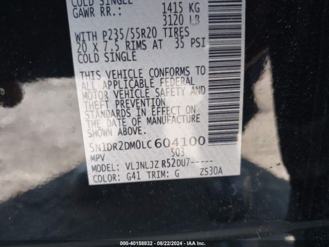 5N1DR2DM0LC604100 Nissan Pathfinder Platinum 4wd