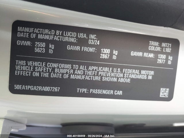 Lucid Air Pure 2024 50EA1PGA2RA007267 Image 9