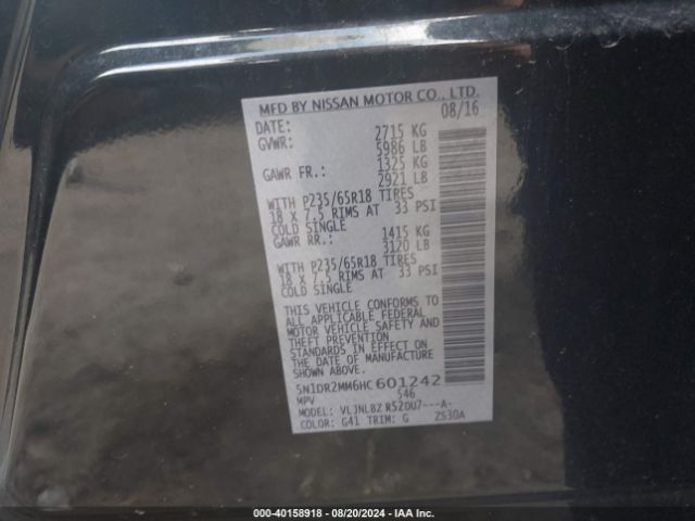 5N1DR2MM6HC601242 Nissan Pathfinder S
