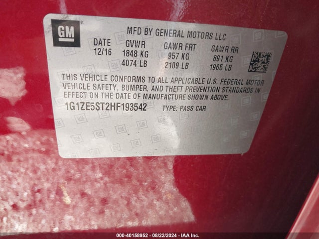 Chevrolet MALIBU 1LT 2017 1G1ZE5ST2HF193542 Image 9