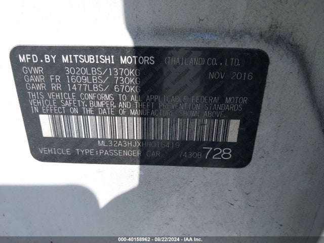 2017 MITSUBISHI MIRAGE ML32A3HJXHH016419 Photo 8