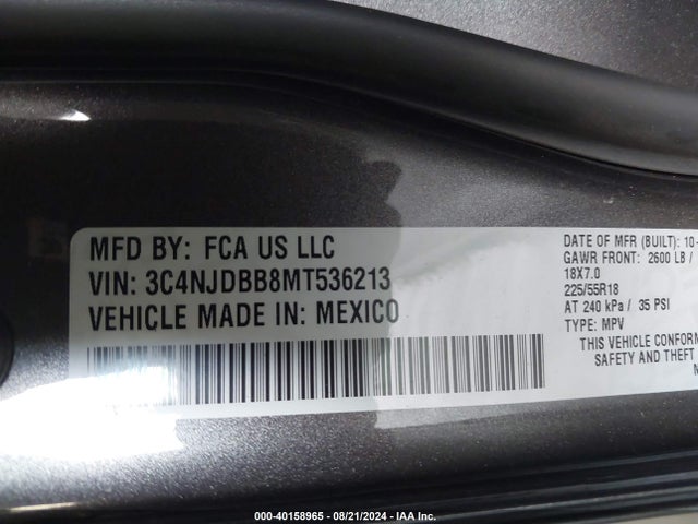 3C4NJDBB8MT536213 Jeep Compass Altitude 4x4