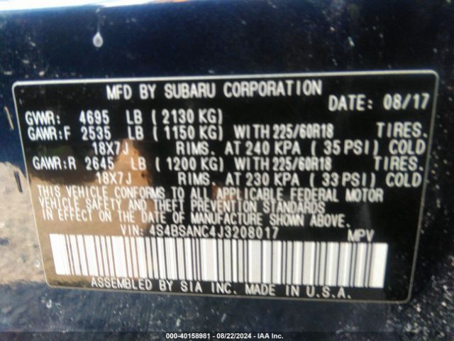 4S4BSANC4J3208017 Subaru Outback 2.5i Limited