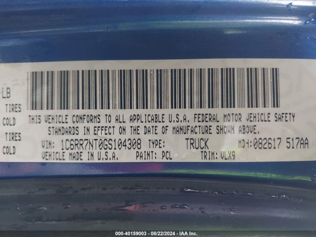 1C6RR7NT0GS104308 RAM 1500 Laramie