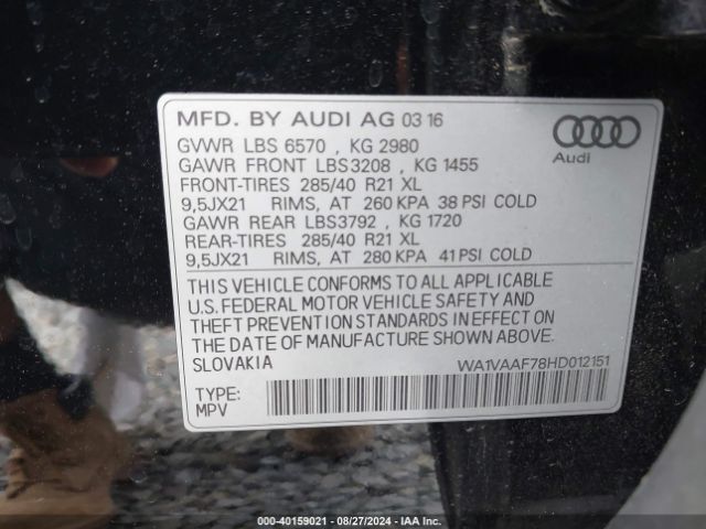 WA1VAAF78HD012151 Audi Q7 3.0t Premium