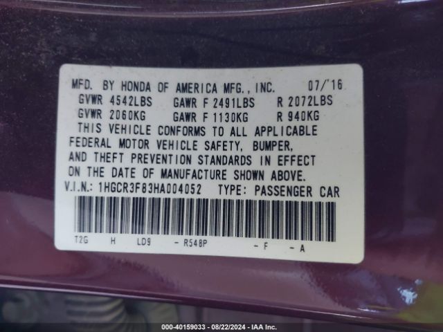 1HGCR3F83HA004052 Honda Accord Ex-l V6