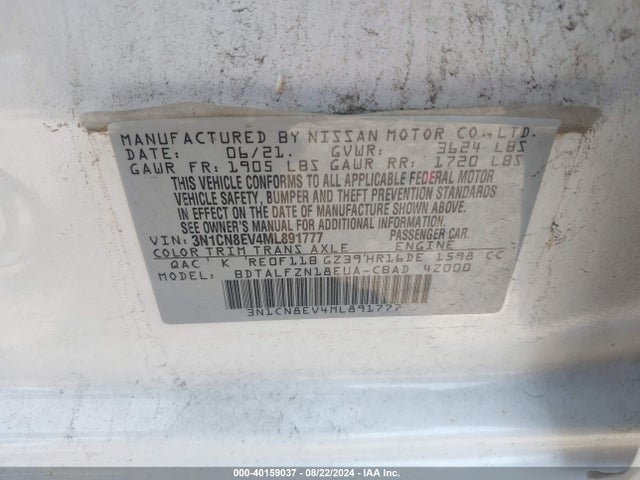 Nissan Versa Sv Xtronic Cvt 2021 3N1CN8EV4ML891777 Image 9