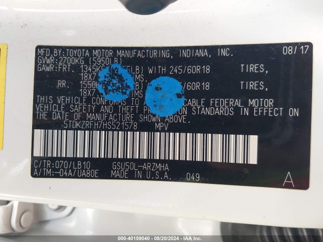 Toyota Highlander Xle 2017 5TDKZRFH7HS521578 Image 9