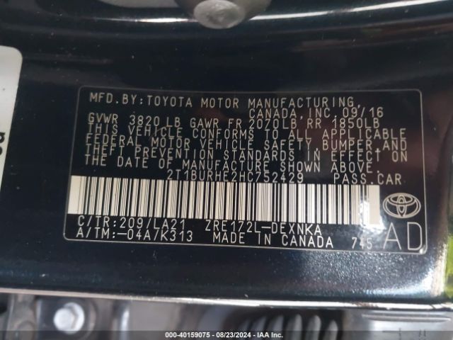 2T1BURHE2HC752429 Toyota Corolla Xle