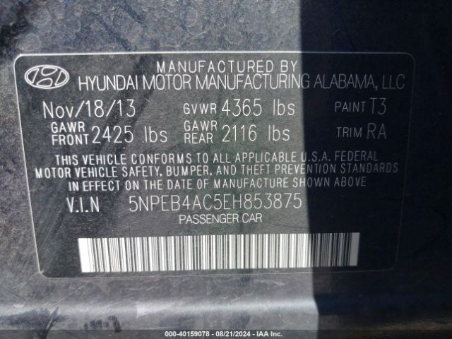 5NPEB4AC5EH853875 Hyundai SONATA GLS