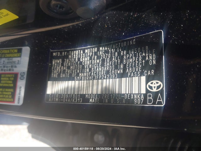 Toyota COROLLA LE 2015 5YFBURHE3FP242393 Image 9