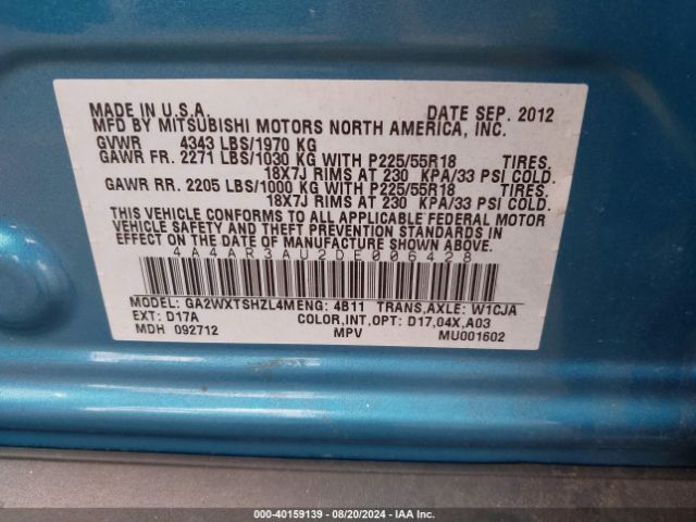 2013 MITSUBISHI OUTLANDER SPORT 4A4AR3AU2DE006428 Photo 8