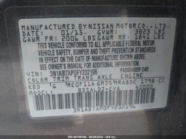 3N1AB7AP0FY232196 Nissan SENTRA SV