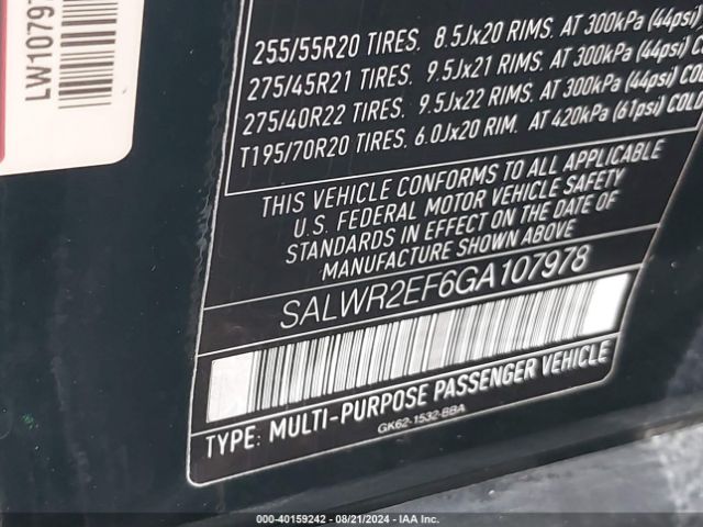 SALWR2EF6GA107978 Land Rover Range Rover Sport 5.0l V8 Supercharged/5.0l V8 Supercharged Dynamic