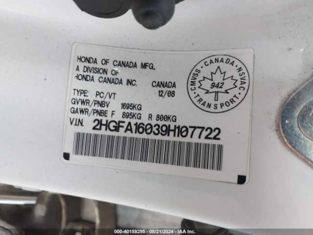 2009 HONDA CIVIC SDN 2HGFA16039H107722 Photo 8