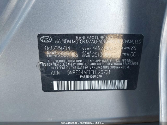 Hyundai SONATA SE 2015 5NPE24AF1FH120721 Image 9