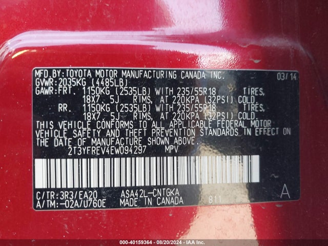 Toyota Rav4 Limited 2014 2T3YFREV4EW094297 Image 9