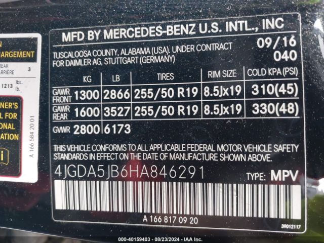 4JGDA5JB6HA846291 Mercedes-Benz GLE 350
