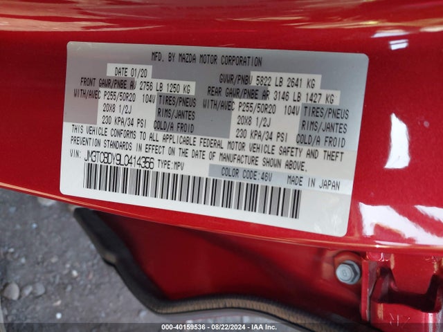 JM3TCBDY9L0414356 Mazda Cx-9 Grand Touring