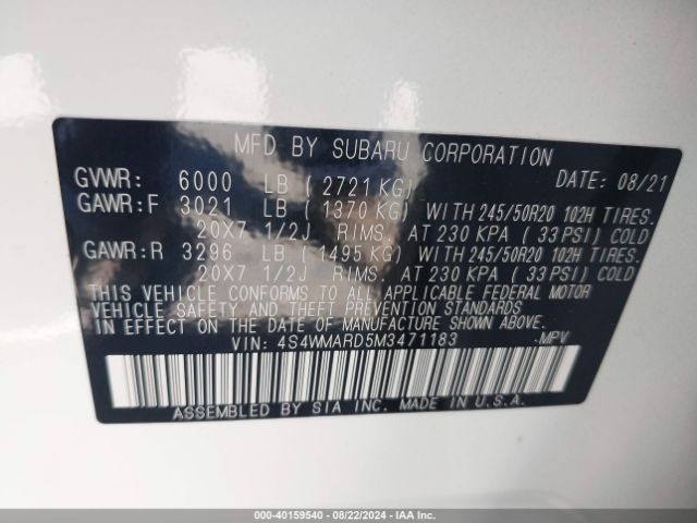 4S4WMARD5M3471183 Subaru Ascent Touring
