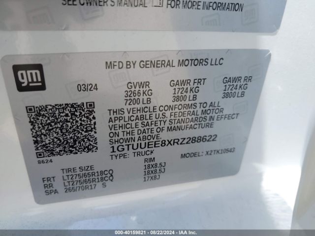 1GTUUEE8XRZ288622 GMC Sierra 1500 4wd  Short Box At4