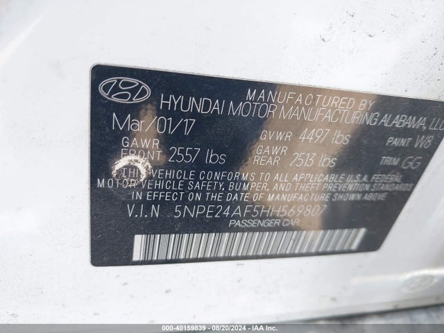 Hyundai Sonata 2017 5NPE24AF5HH569807 Image 9