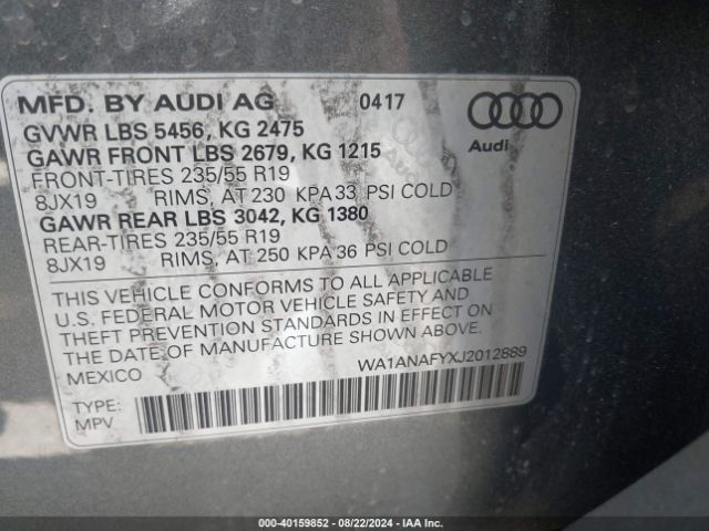 WA1ANAFYXJ2012889 Audi Q5 2.0t Premium/2.0t Tech Premium