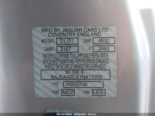 2001 JAGUAR XK8 SAJDA42CX1NA17295 Photo 8